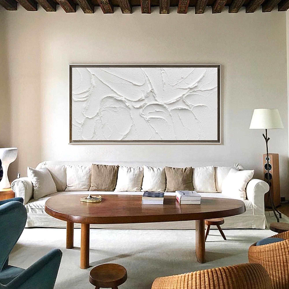 White Minimalist Canvas Art Minimalist Painting White Modern Canvas Art Large Artwork