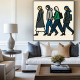 Original Handmade People-Walking Pop Art – Large Wall Decor for Trendy Living Rooms, Hallways, and Minimalist Offices