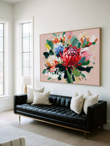 Original Impasto Lotus Art, Horizontal Large Scale Floral Oil Painting ArtExplore