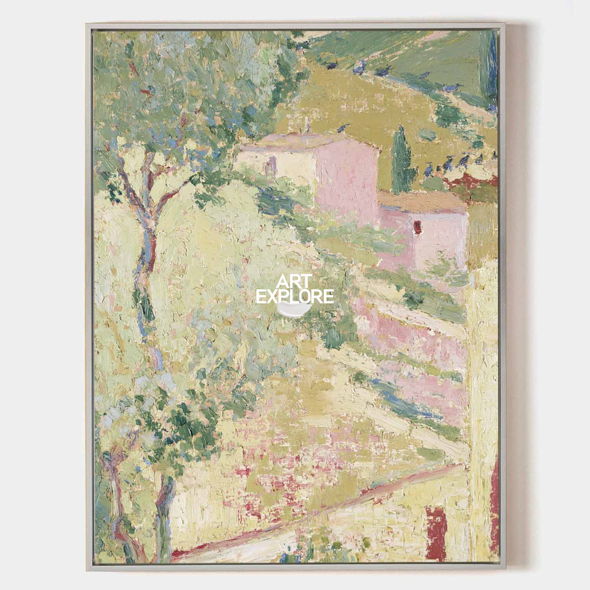 Original Impasto Style Abstract Art With Pink And Green Tones On Canvas