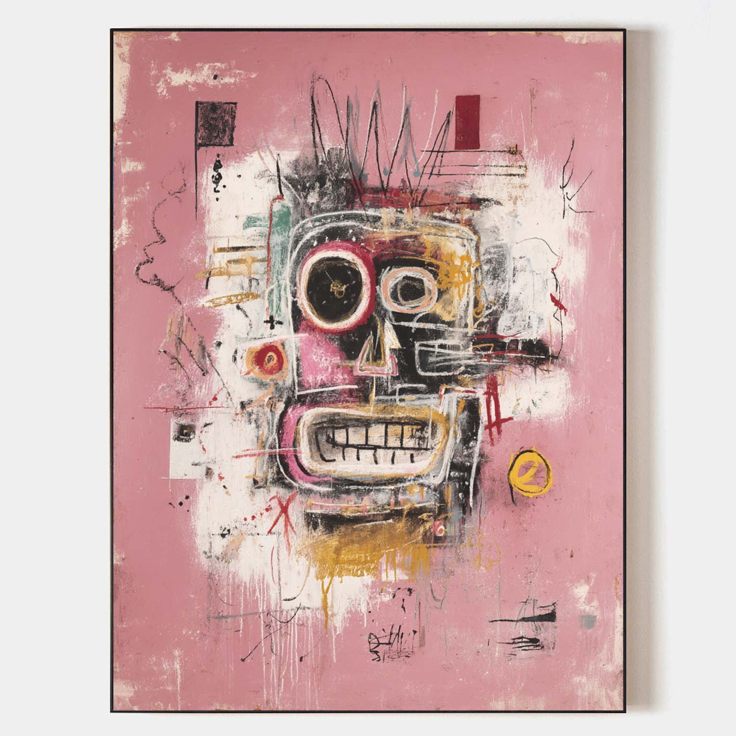 Original Pink Graffiti Paintings Large Basquiat Handcrafted Wall Art Modern Graffiti Art for Office