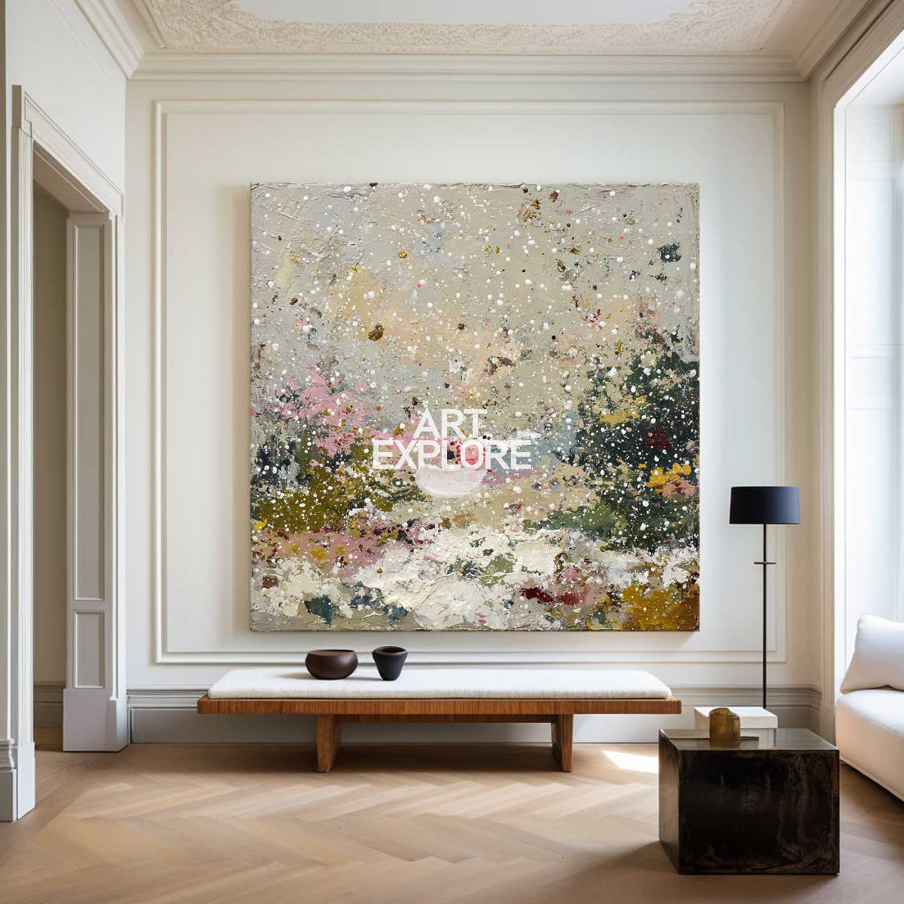 Original Sage Green & Pink Abstract Wall Art for Large Living Rooms | ArtExplore