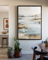 Original Textured Landscape Beige Blue Vertical Canvas Painting For Sale ArtExplore