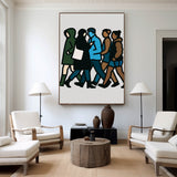 Original Urban Walking Figures Painting – Large Canvas Modern Pop Art for Living Room or Lounge Accent Walls