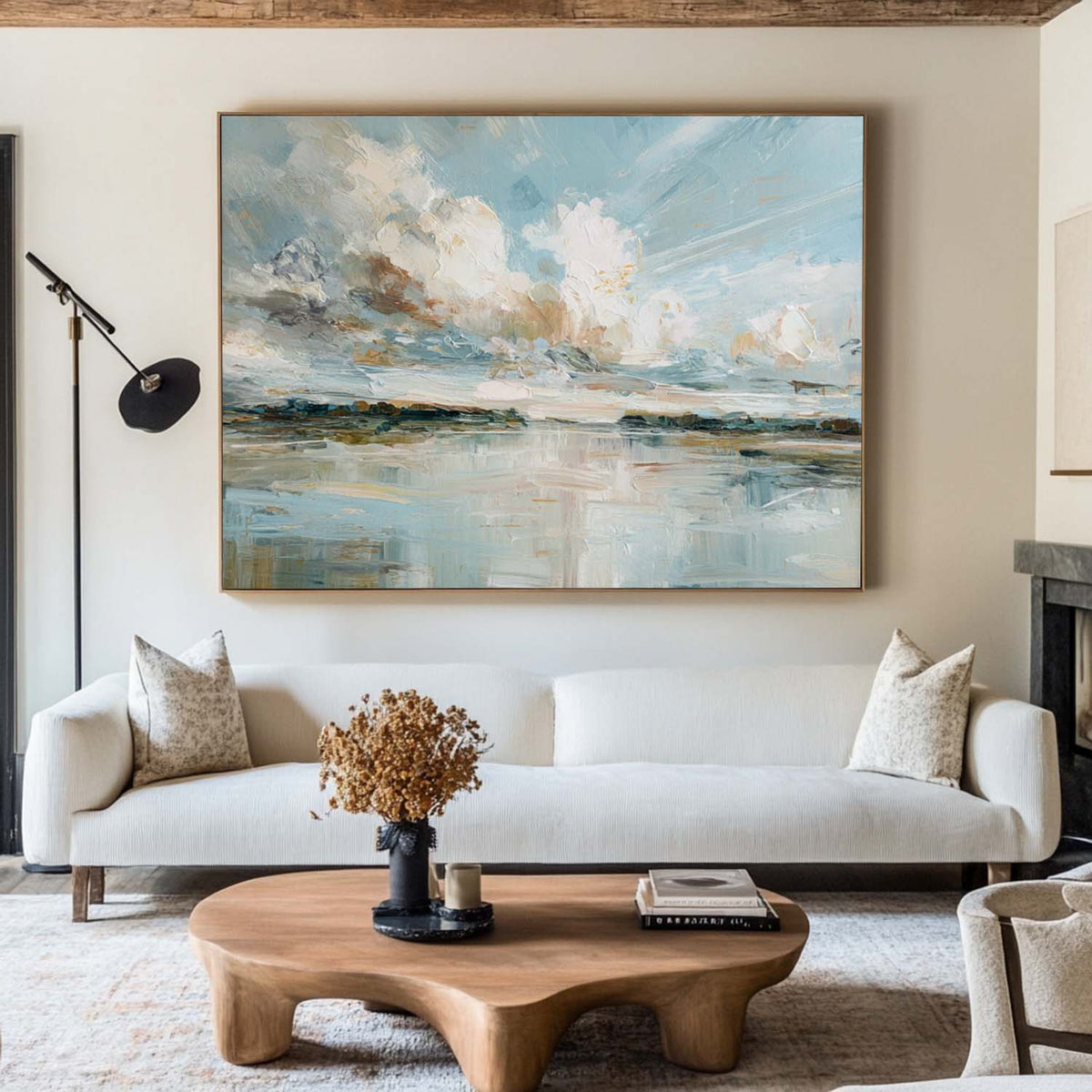 Oversized Blue Sky and Water Painting for Modern Interiors, Oil on Canvas – ArtExplore
