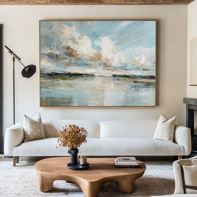 Oversized Blue Sky and Water Painting for Modern Interiors, Oil on Canvas – ArtExplore