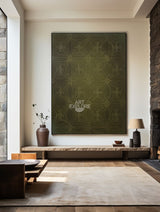 Oversized Dark Green Boho Canvas, Minimalist Textured Wall Art | ArtExplore
