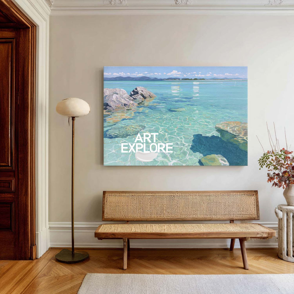 Oversized Glimmering Sea Painting Hand-Drawn Large Luxury Wall Decor