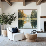Oversized Lake & Forest Painting – Modern Nature Wall Art for Home | ArtExplore