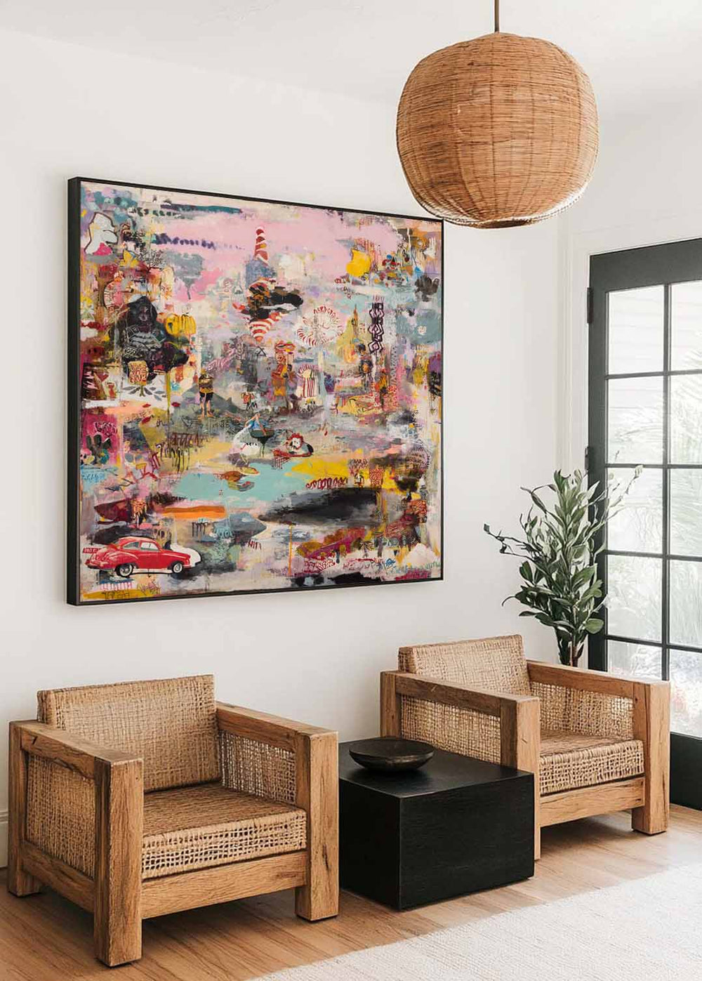 Oversized Pink Textured Graffiti Painting – Modern Home Décor Canvas from ArtExplore