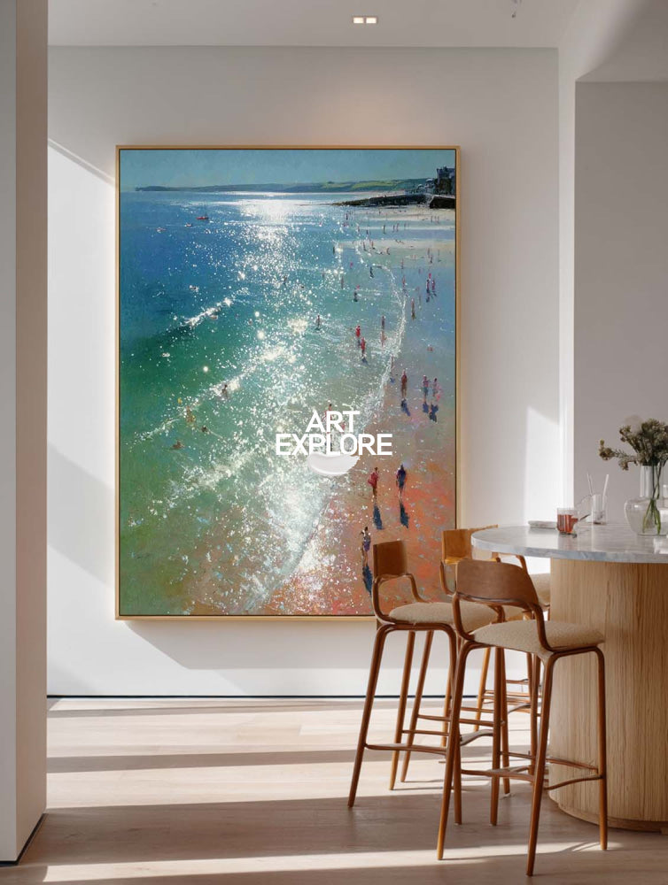Oversized Textured Beach Scene Painting Custom Nature Statement Art