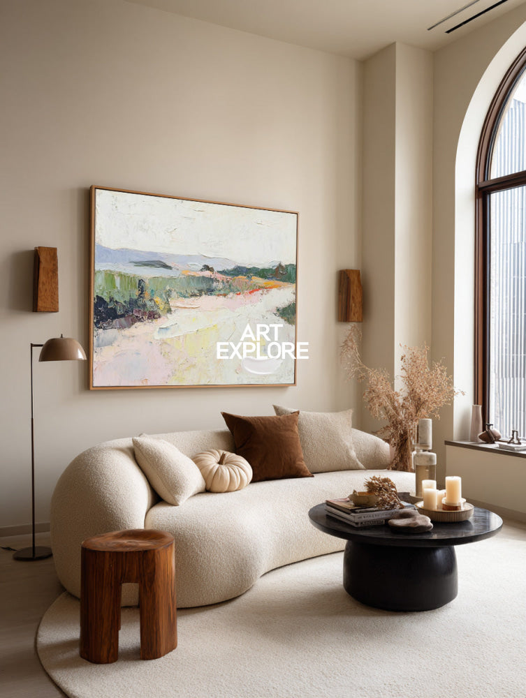 Oversized Textured Nature Painting Earthy Pastel Abstract Wall Art