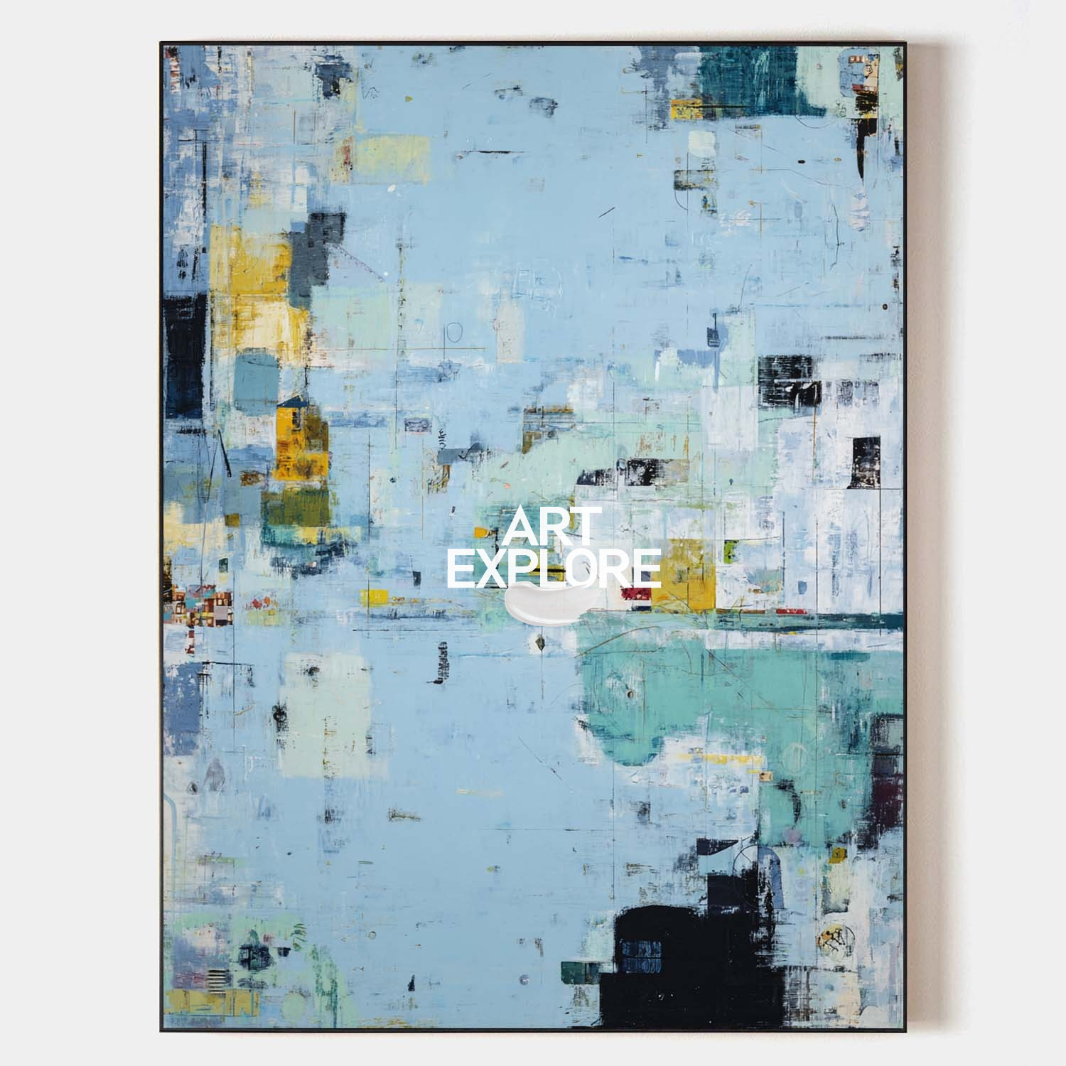 Oversized Textured Vertical Blue Abstract Canvas Wall Art, Handmade Wabi-Sabi Painting – ArtExplore