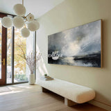 Panoramic Dark Lake View Large Textured Art Minimalist Landscape Painting - ArtExplore