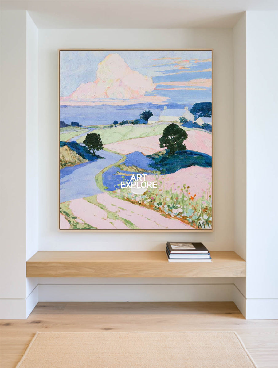 Modern Impressionist Landscape Original Canvas Art In Pastel Colors