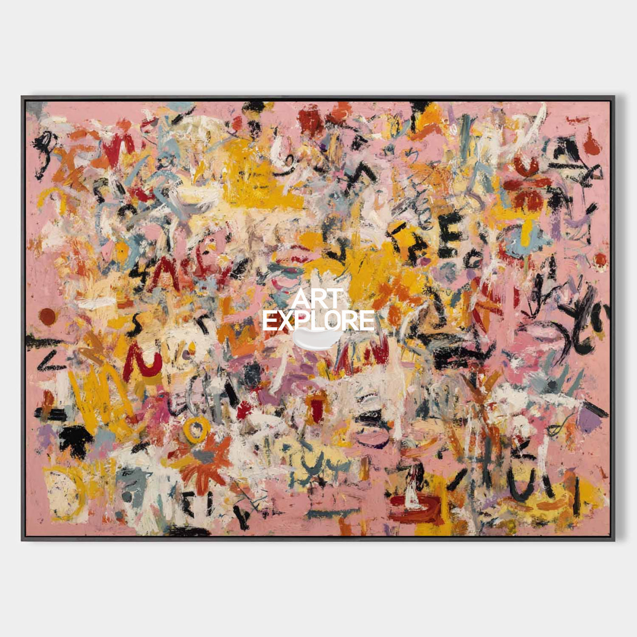 Pink Panorama: Large Horizontal Abstract Graffiti Floral Painting For Sale – ArtExplore