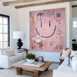 Pink Texture Graffiti Canvas – Large Modern Wall Art for Dining Room & Hallway Decoration – ArtExplore