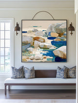 Rocky Shoreline Abstract Landscape Art, Handmade Textured Canvas – ArtExplore