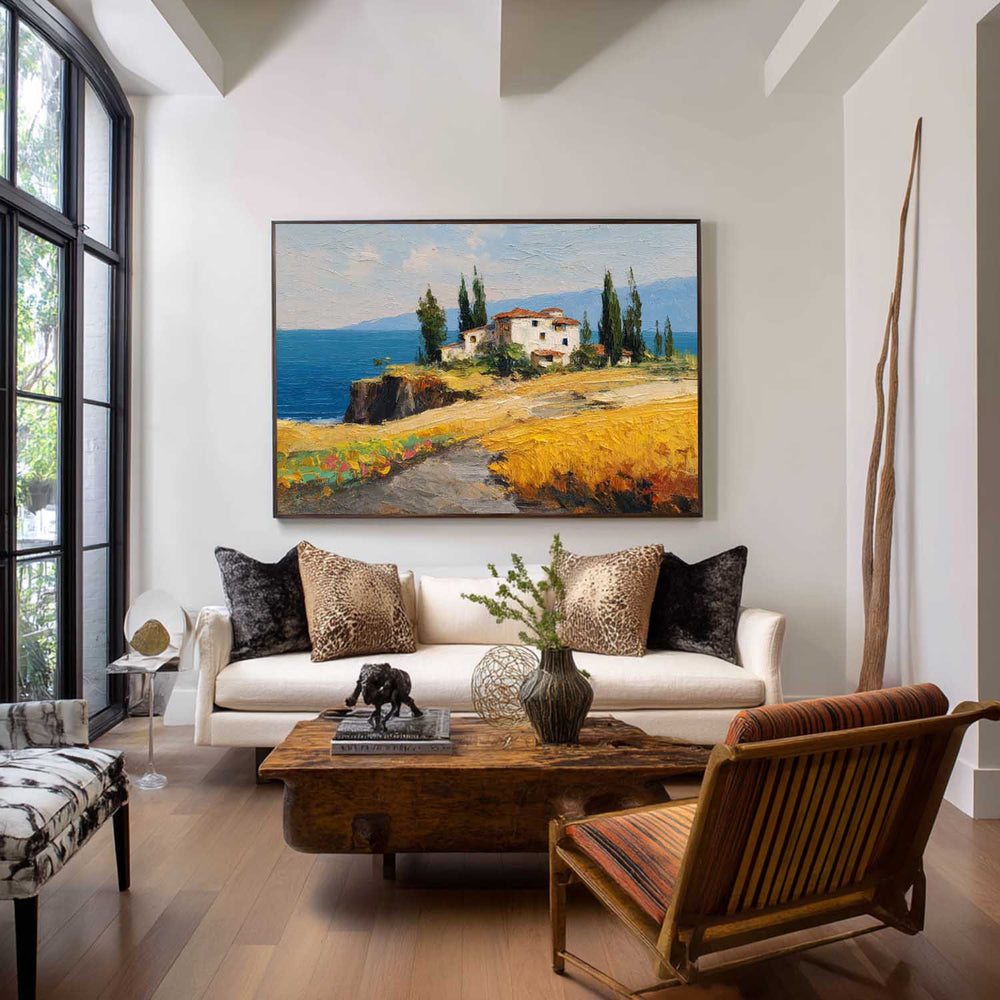 Scenic Seaside Villa Art – Large Modern Landscape Wall Decor, Rich Texture Oil Painting by ArtExplore