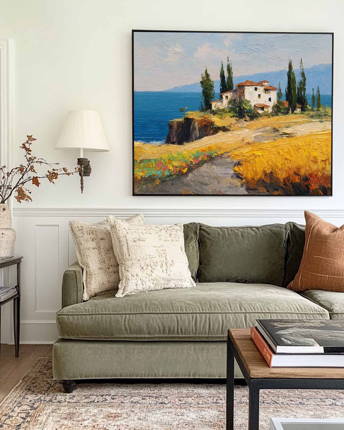 Seaside Escape Oil Painting – Vibrant Modern Mediterranean Landscape Art with Luxurious Textures by ArtExplore