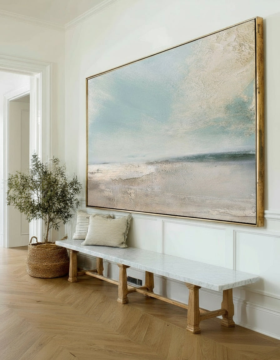Serene Beach Landscape Oil Painting | Handmade Textured Wall Art | ArtExplore