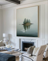 Serene Blue Lake Artwork | Large Handmade Vertical Landscape Painting ArtExplore