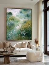 Serene Green Garden Oil Painting | Large Vertical Wall Decor | ArtExplore