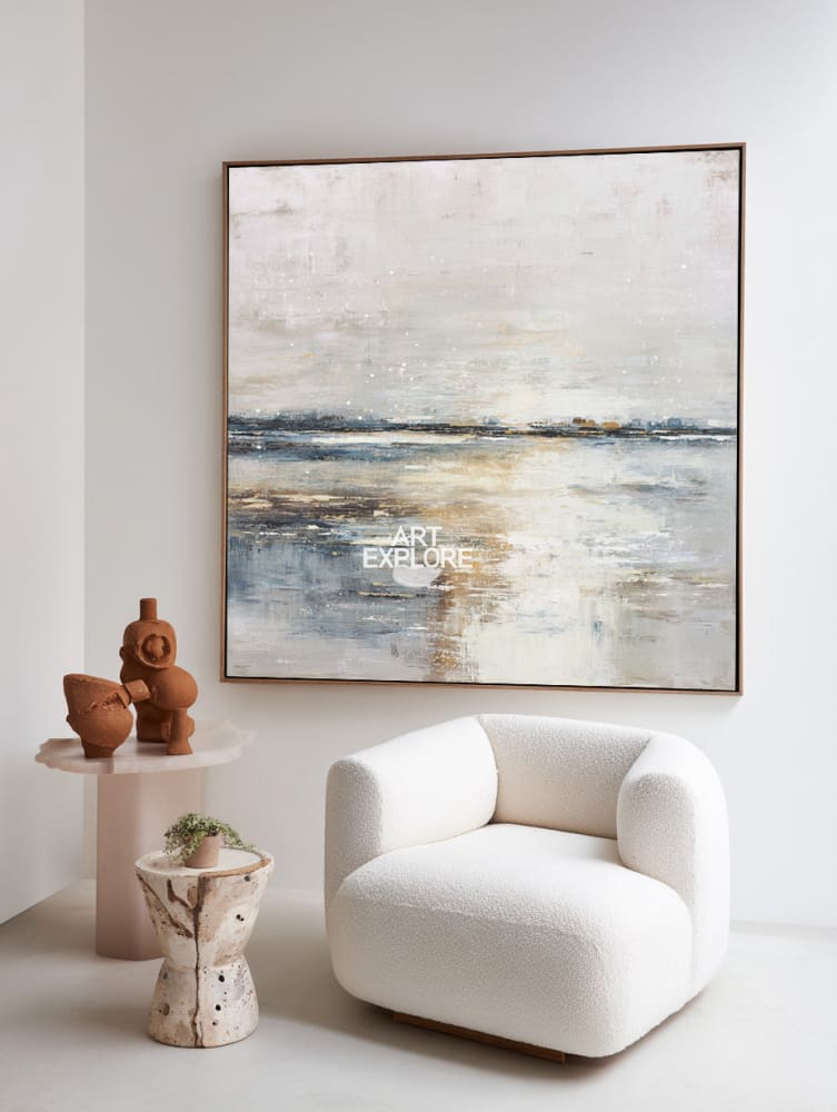 Serene Lake Ripples Abstract Art | White Blue Modern Wall Decor ArtExplore