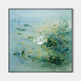 Serene Water Lily Pond: Large Square Hand-Painted Floral Art Landscape Canvas Art | ArtExplore