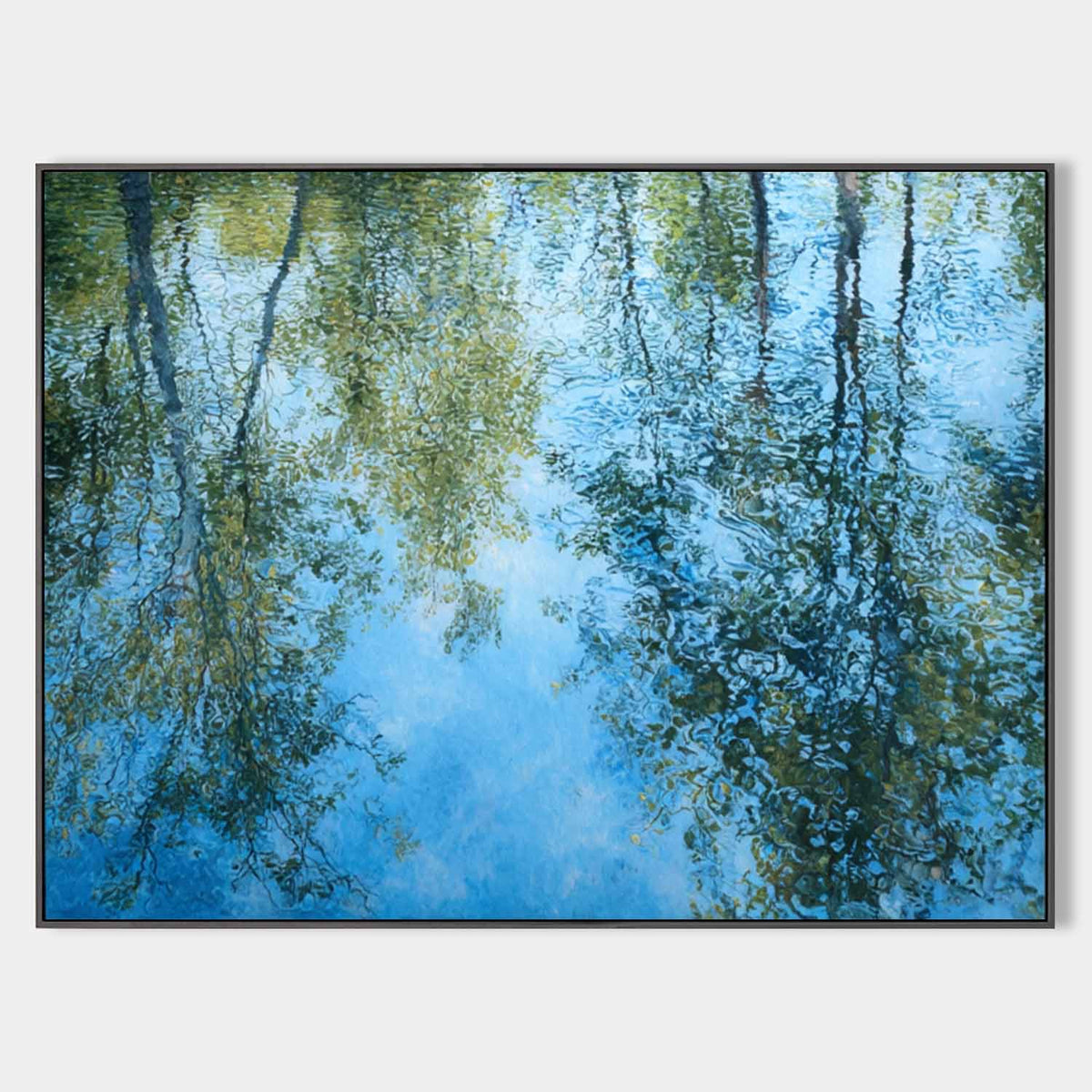 Serene Water Reflection Oil Painting – Blue Green Texture Wall Decor for Living Room | ArtExplore