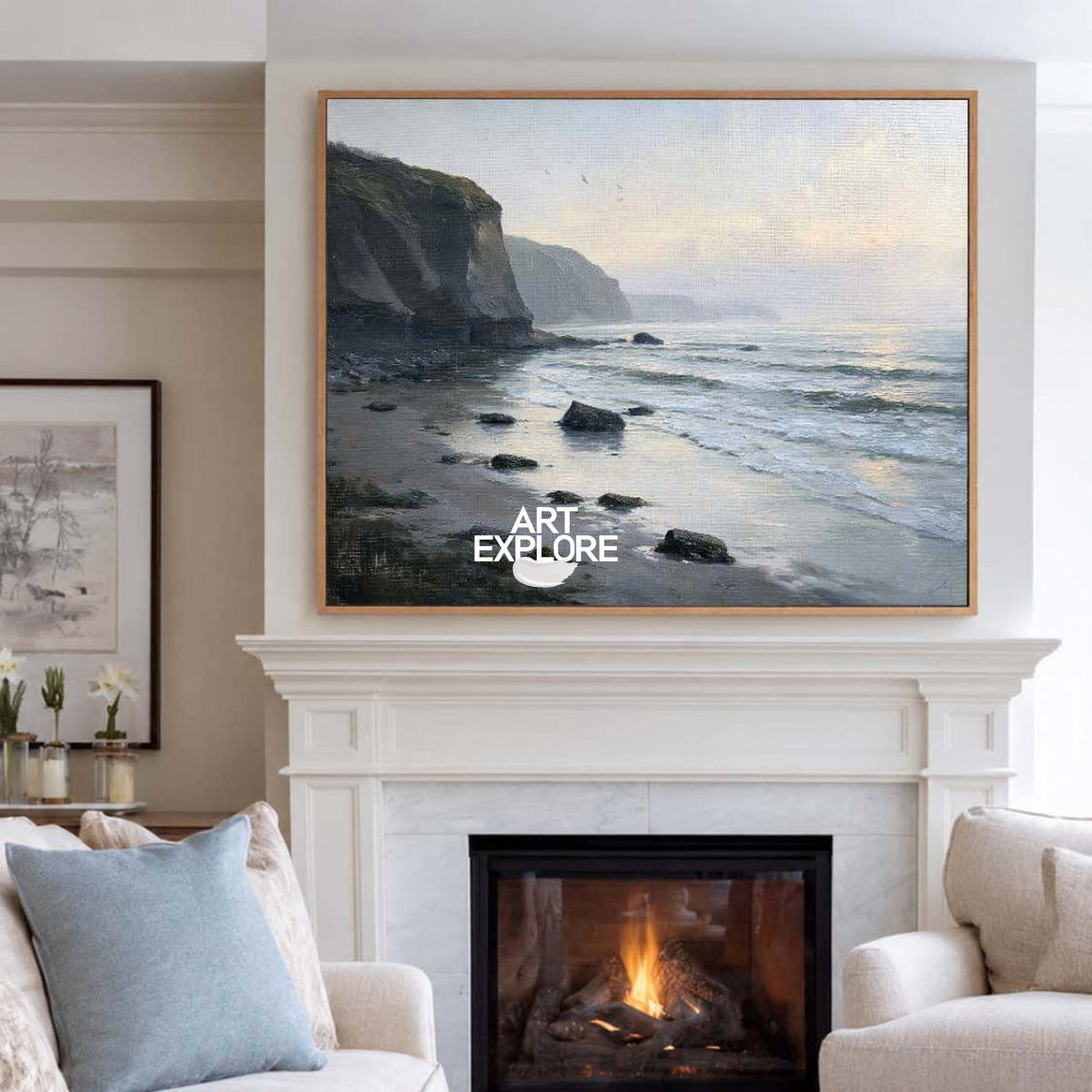 Original Coastal Seascape Painting Black And Grey Ocean Art For Living Room