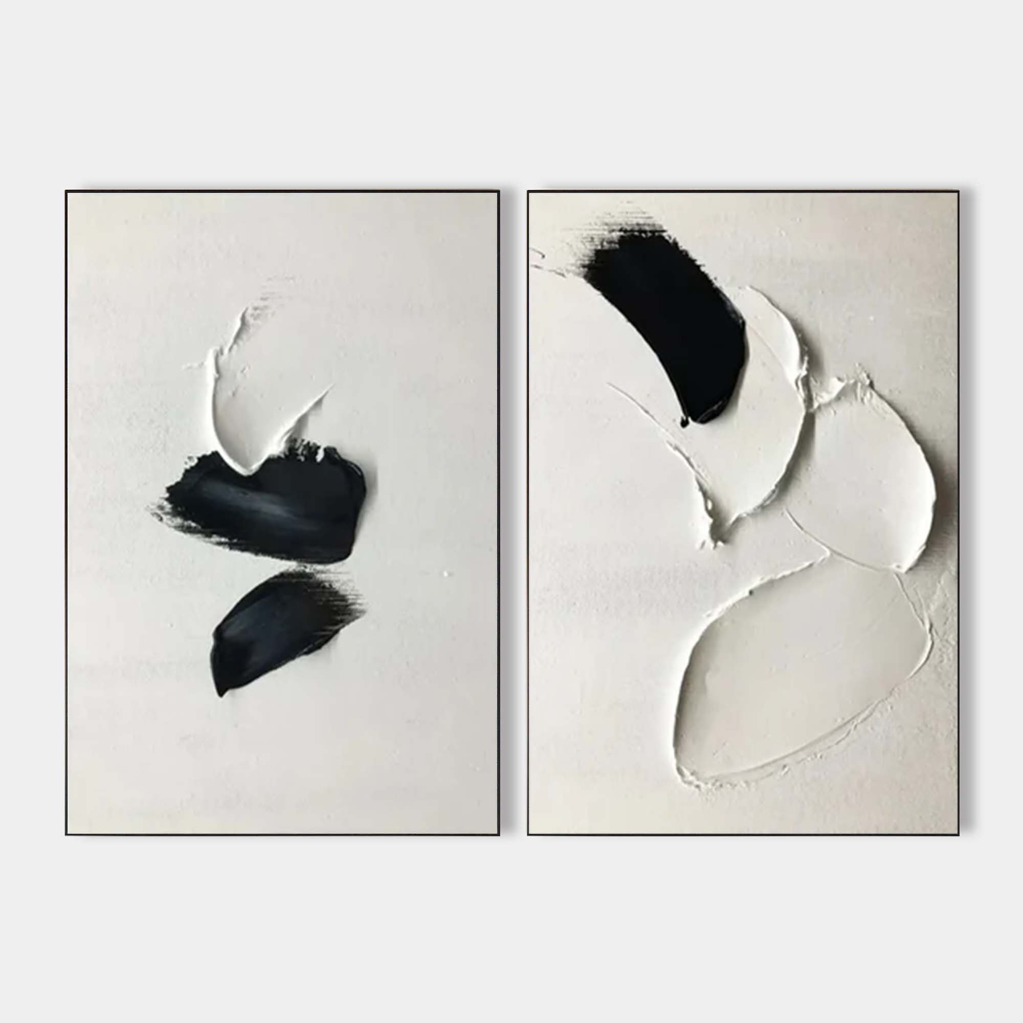 Set of 2 Large Minimalist Plaster Wall Art – Black & White | ArtExplore