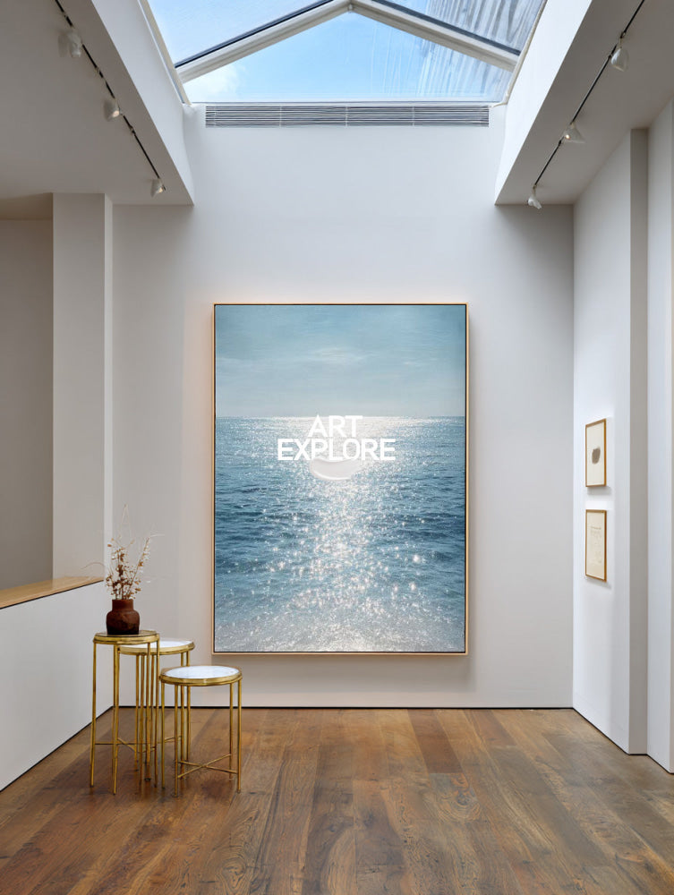 Shimmering Ocean Wave Painting Hand-Drawn Large Luxury Seascape