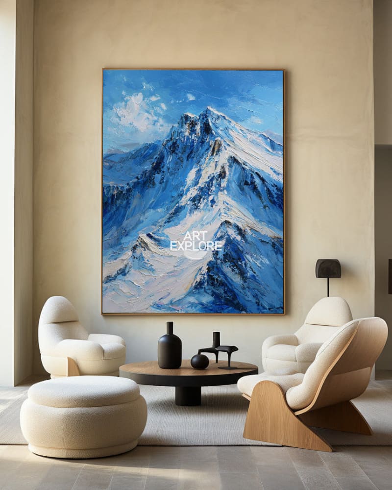 Snow Mountain Texture Painting | Blue White Handmade Large Canvas Art ArtExplore