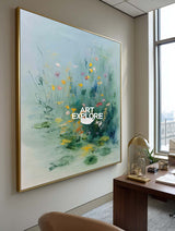 Soft Blues Bloom Flowers Abstract Wall Art Textured Blue Landscape Painting with Yellow Flowers