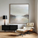 Soft Neutral Lake Landscape Art, Handmade Large Oil Painting – ArtExplore