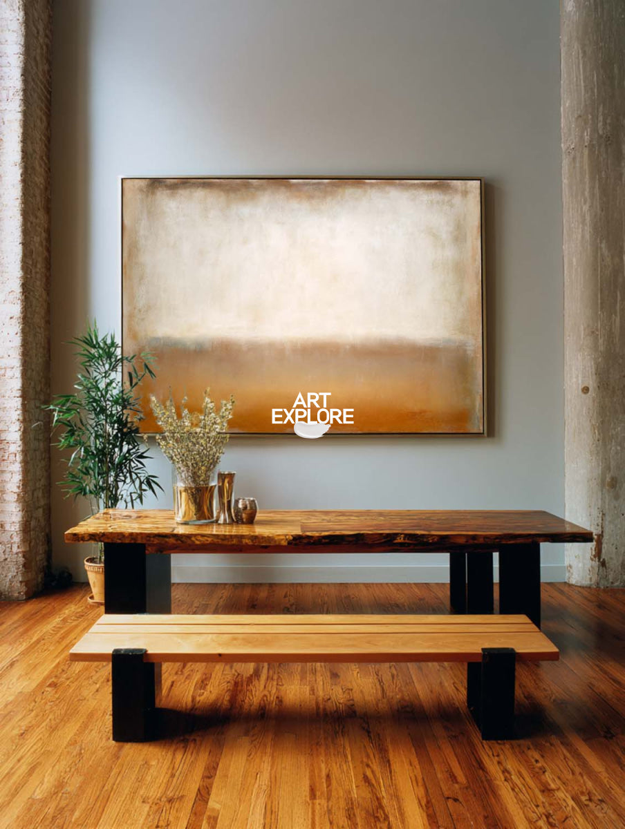 Modern Minimalist Oil Painting Beige Horizon Line Art For Contemporary Home Decor