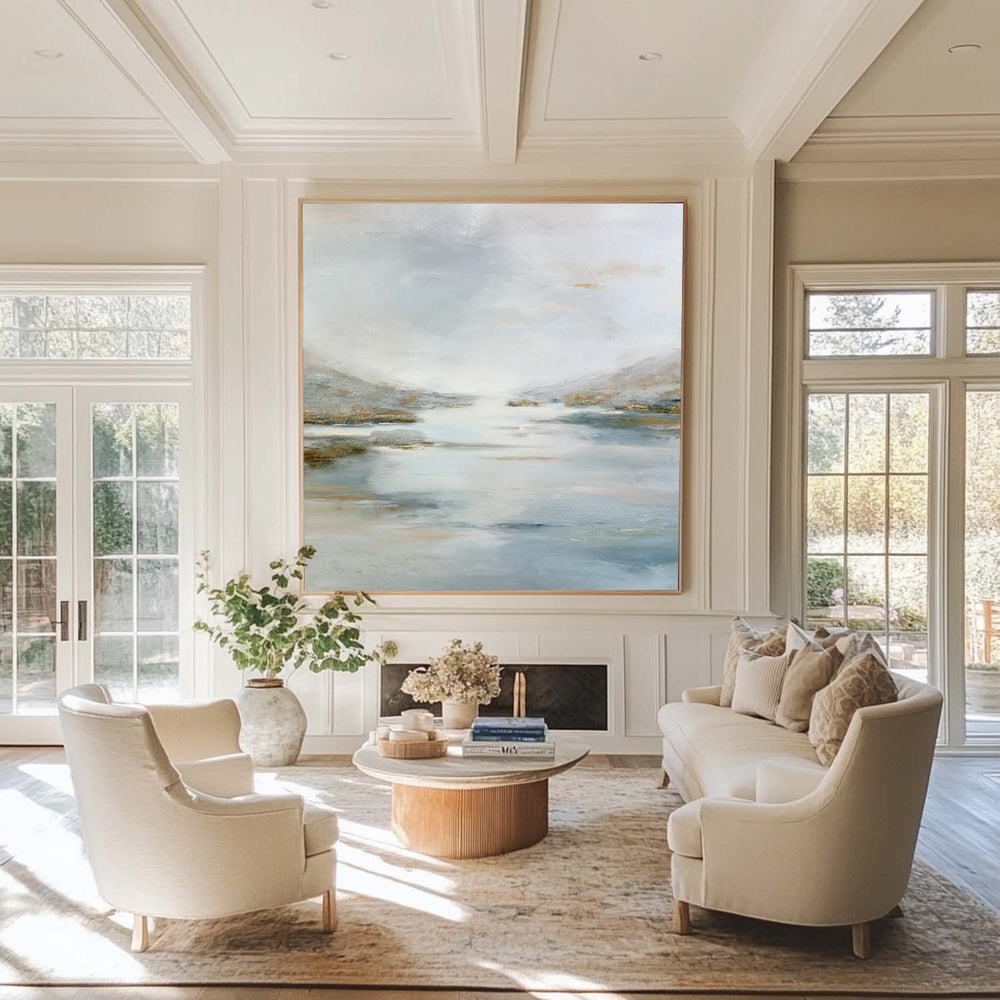 Soothing Mountain & Water Landscape – Extra Large Canvas Painting for Stylish Contemporary Spaces | ArtExplore