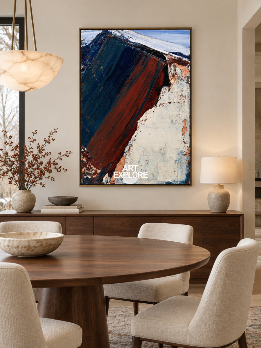 Abstract Blue And Crimson Landscape Canvas Painting Hand-Painted Wall Art