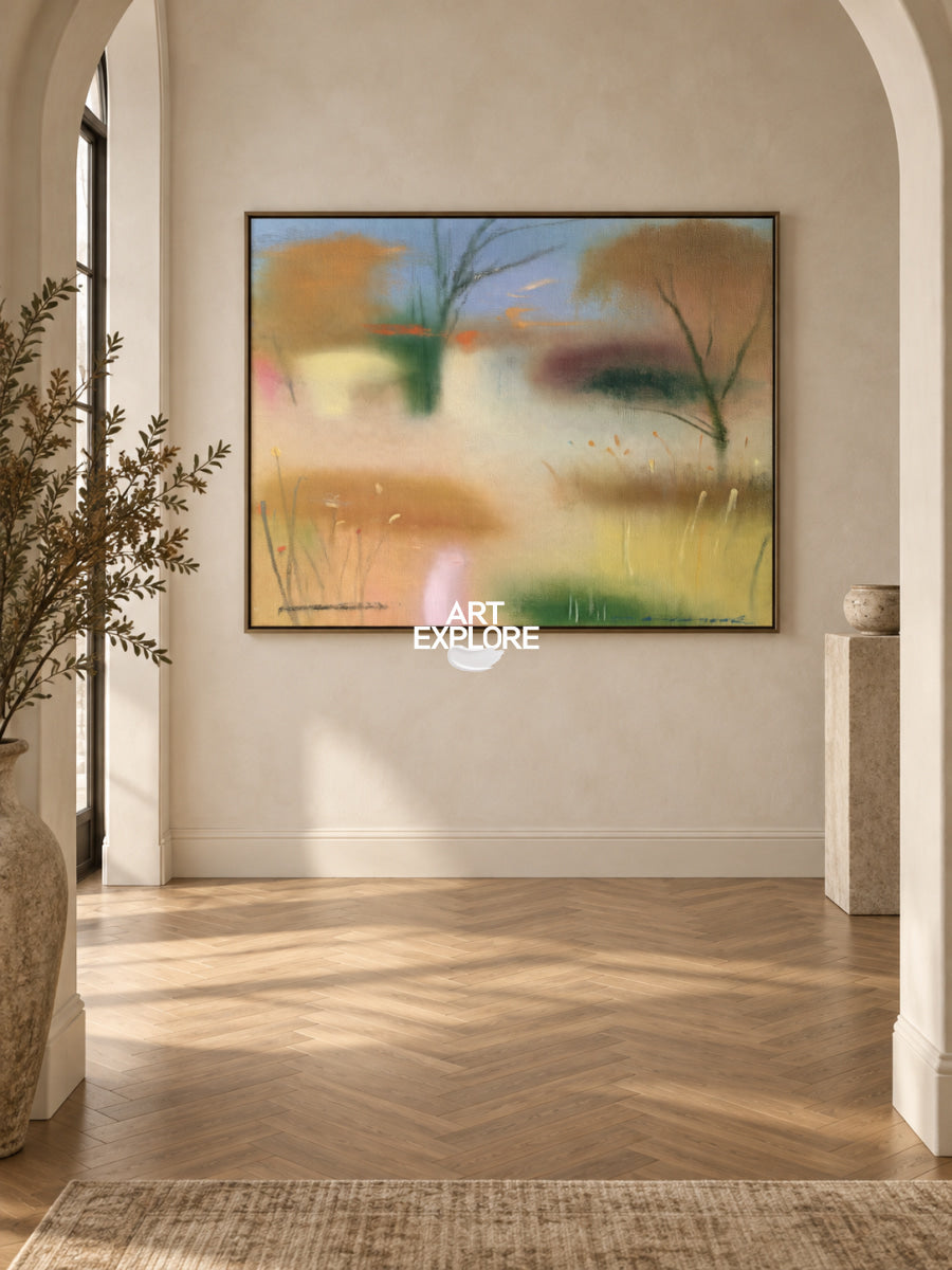 Abstract Brown Landscape Canvas Painting Hand-Painted Original Art With Green Tones