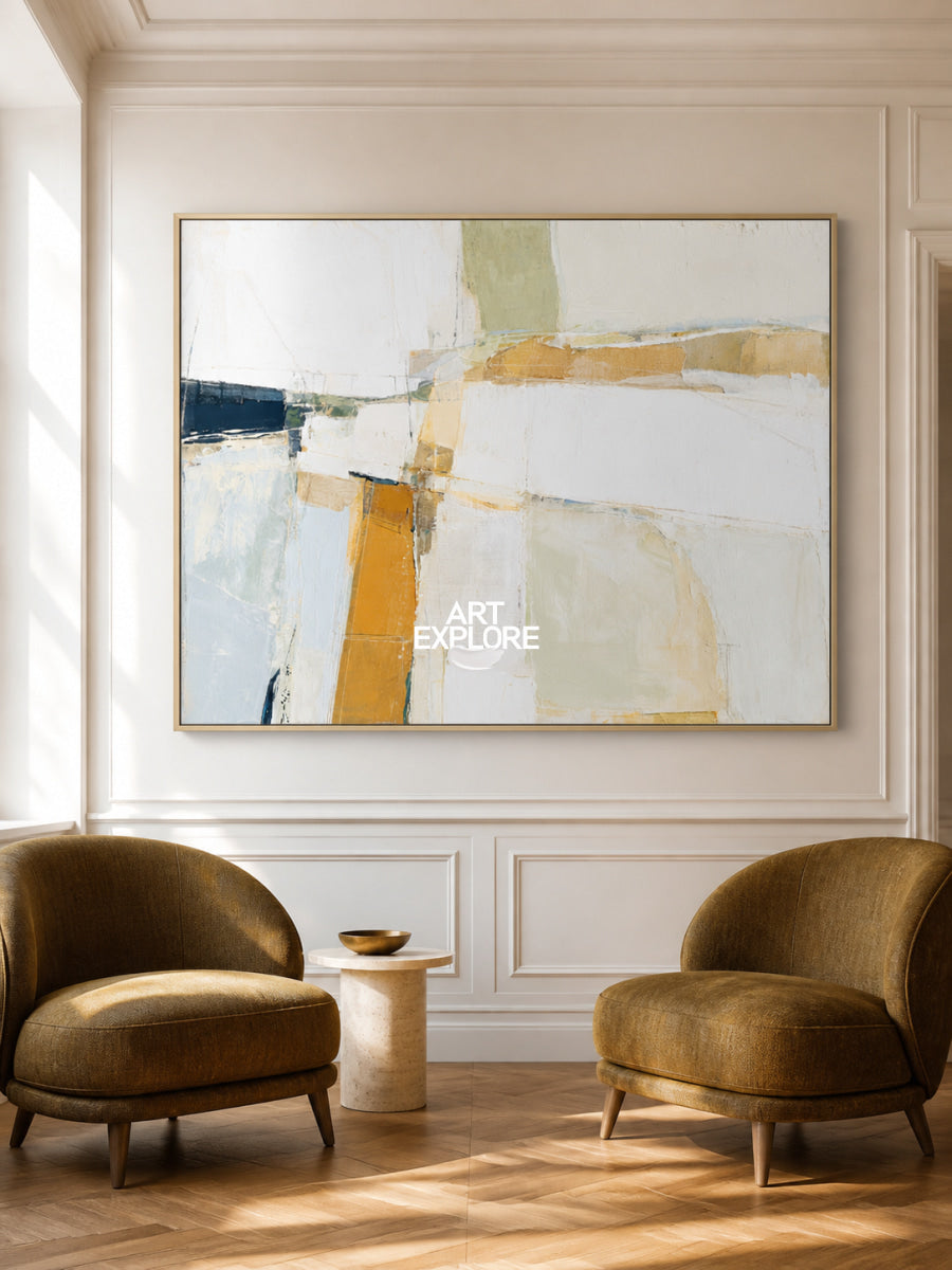 Minimalist Geometric Abstract Art With Textured Finish For Modern Decor