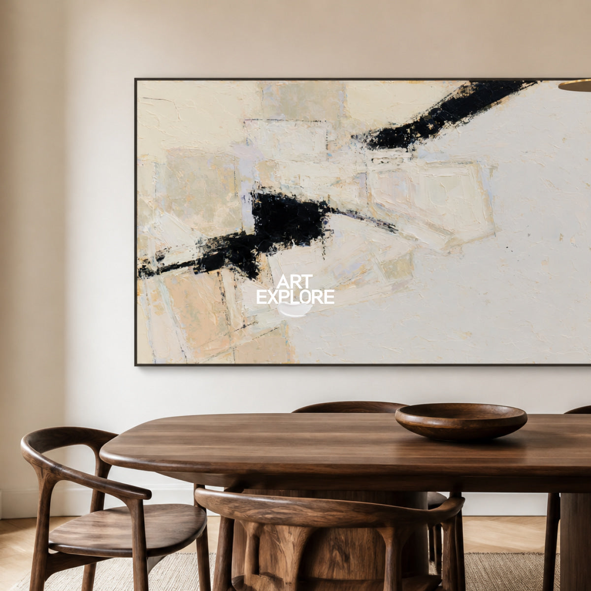 Modern Minimalist Abstract Painting With Textured Brushstrokes In Neutral Colors