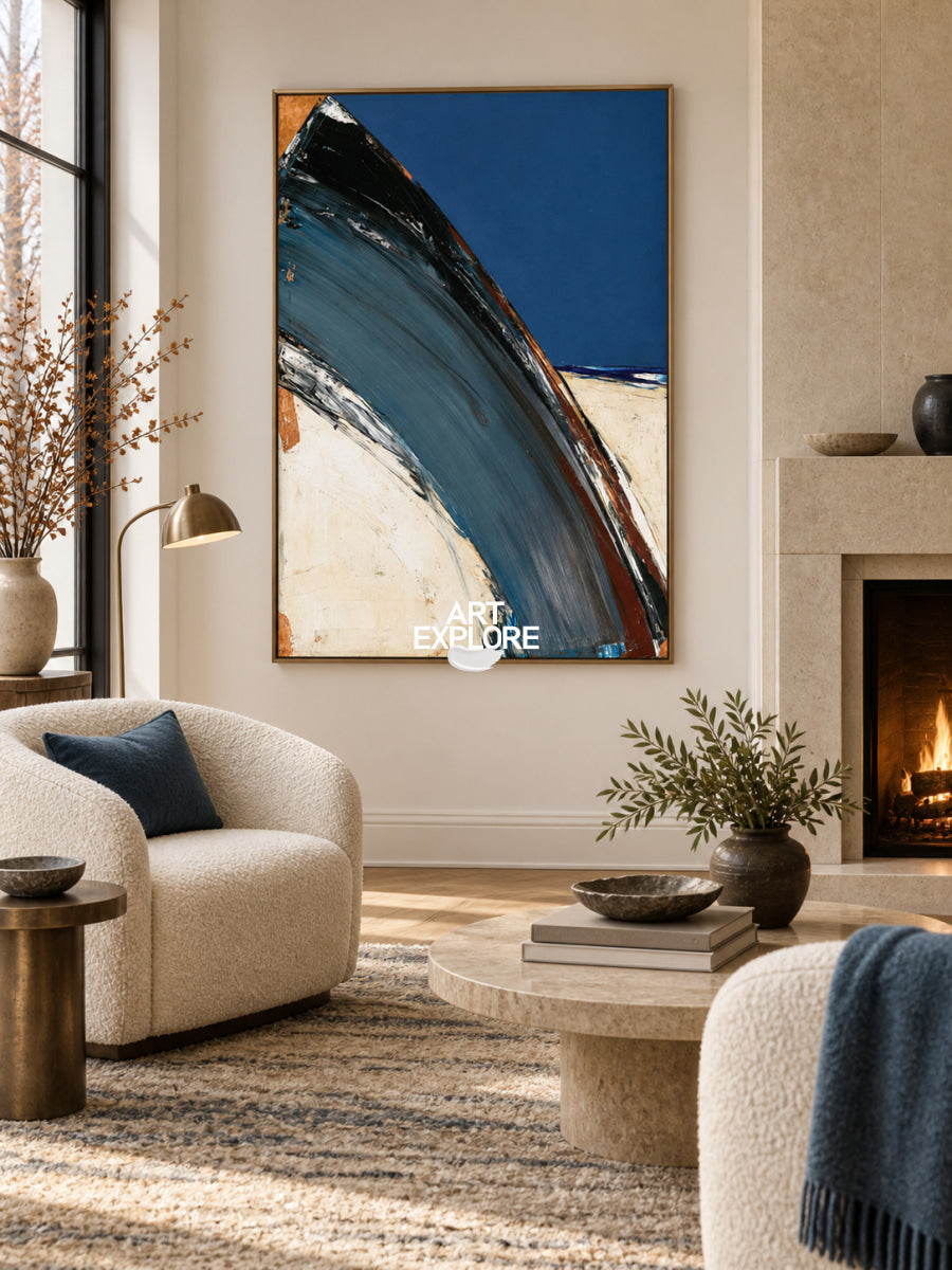 Abstract Blue And Black Landscape Canvas Painting Hand-Painted Wall Art