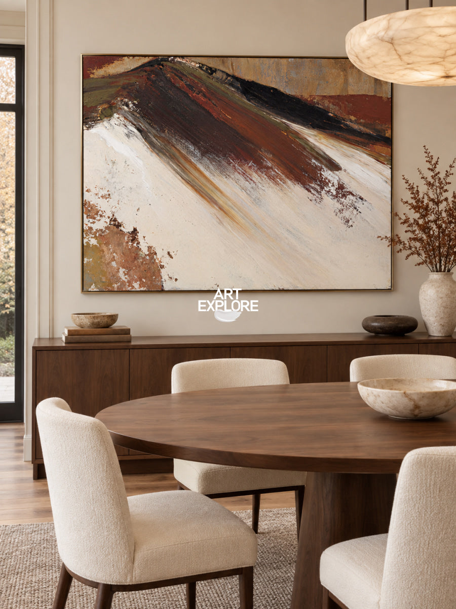 Abstract Mountain Landscape Hand-Painted Canvas Art In Earthy Brown Tones