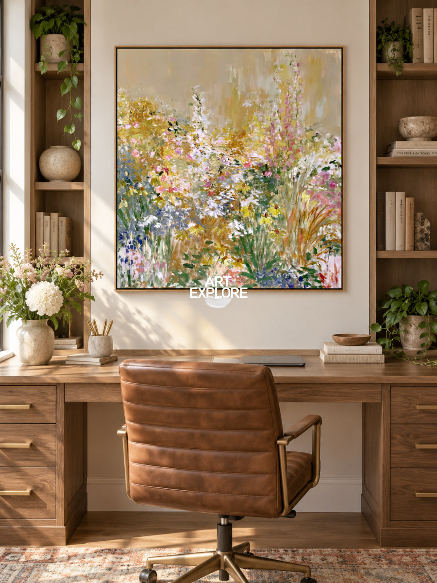 Modern Impressionist Style Hand-Painted Flower Canvas Art