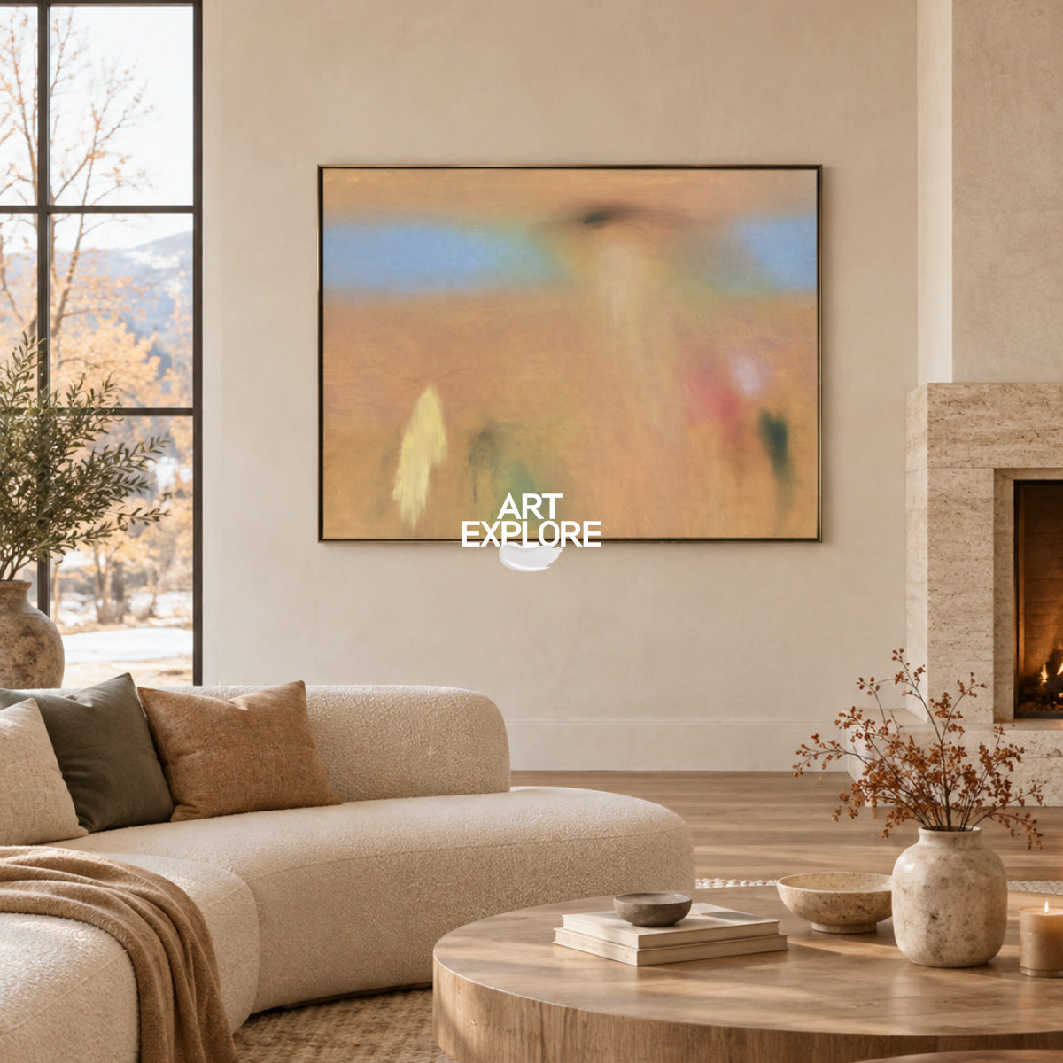 Hand-Painted Abstract Art In Earth Tones Minimalist Aesthetic Canvas