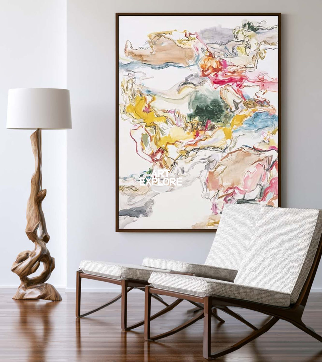 Pastel Abstract Canvas Painting With Pink And Yellow Tones