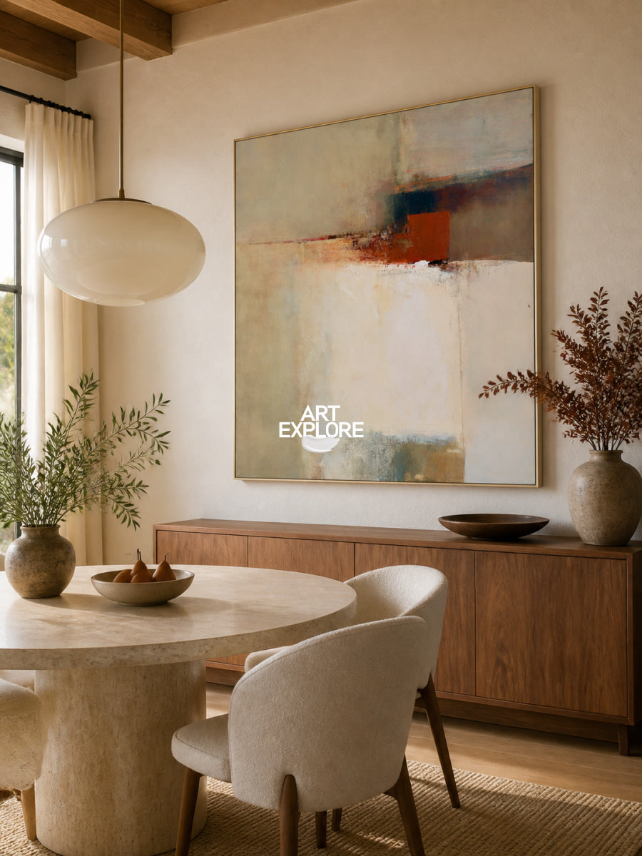 Abstract Beige Brown Square Canvas Painting Hand-Painted Wall Art Original