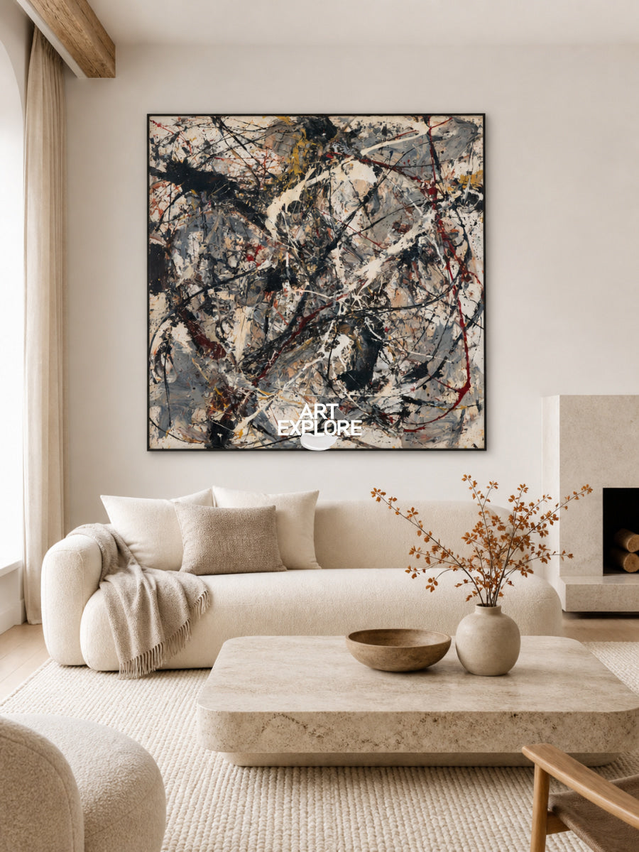 Modern Wall Art For Living Room Beige And Black Abstract Square Canvas
