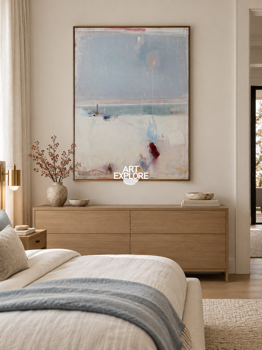 Abstract Blue White Canvas Painting Hand-Painted Wall Art For Modern Home Decor